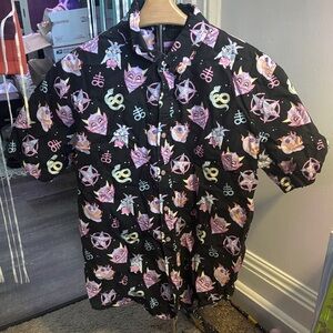 Black Shirt with Pink and Purple Cat Pattern